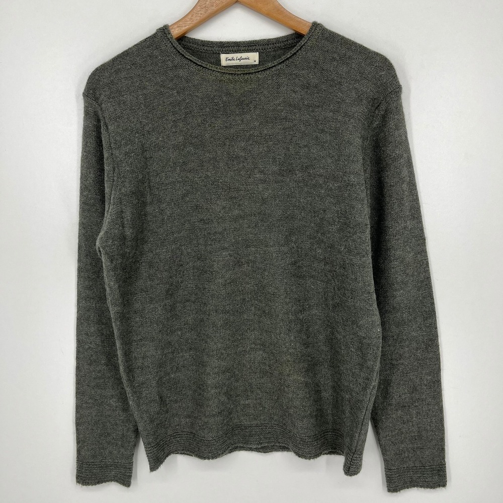 Emile Lafaurie Mens Alpaca Merino Wool Crewneck Sweater Olive Green Italy M